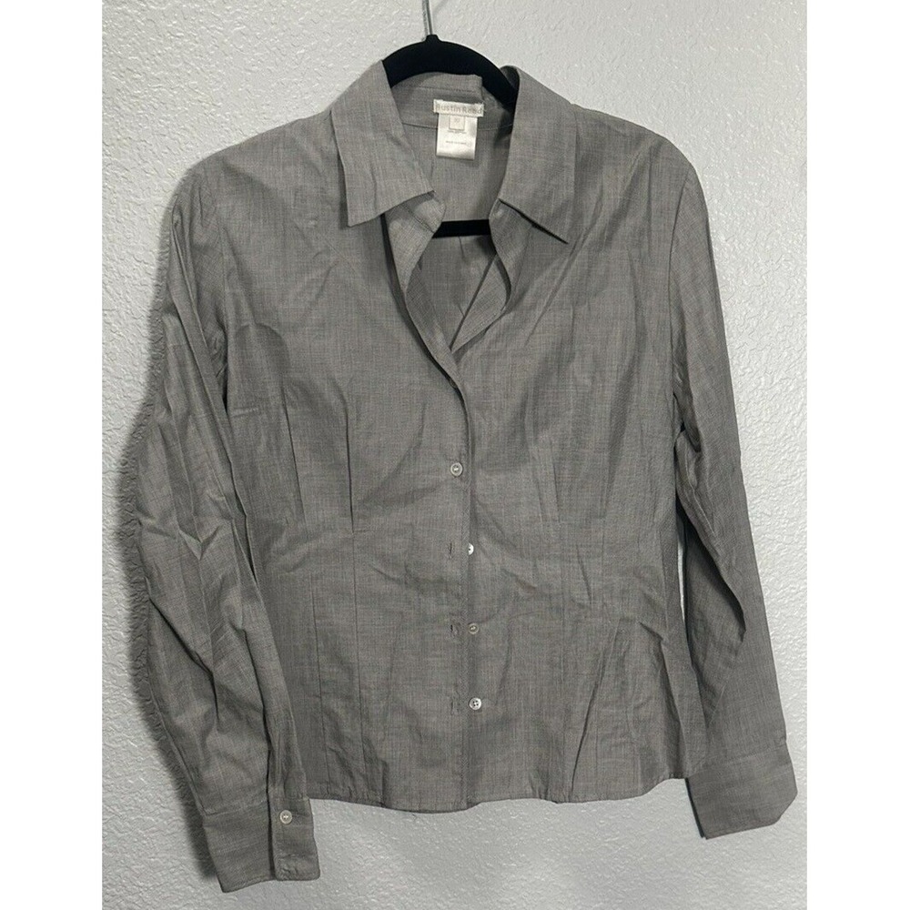 AUSTIN REED Women's Gray Textured Semi Fitted Button Up Top -‎ Size 10